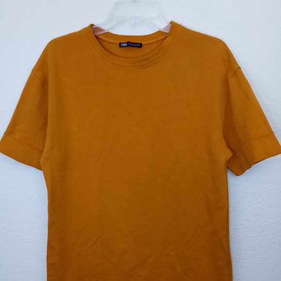 Zara Mustard Yellow Rolled Sleeve T Shirt Dress - Picture 2 of 12
